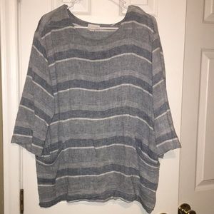 JJill Blue and White Stripped linen Box Top. SizeL